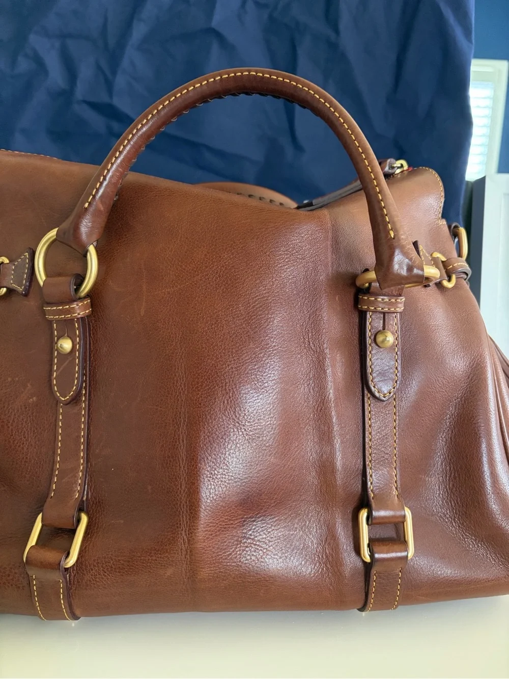 Dooney & Bourke Tan Brown Cabriolet Leather Bag with Brass Hardware